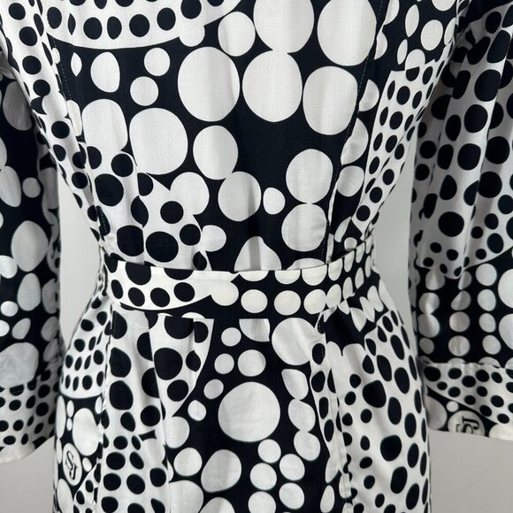 St. John Sport Belted Logo/Circle Print 3/4 Sleeve Shirt Dress Cotton Blend Sz S - Picture 14 of 16
